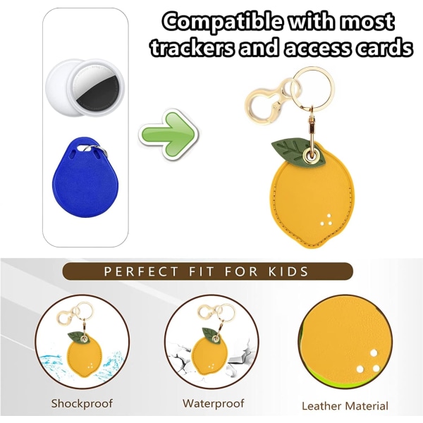 Læder nøgleringholder etui kompatibel med Apple AirTag, sød beskyttende Air Tag cover med nøglering, anti-scratch finder GPS tracker etui til Lemon