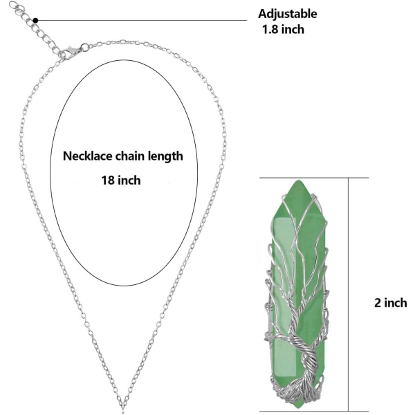 Läkande kristallhalsband Livets träd Wire Wrapped Naturlig stenspets Hänge Halsband Hexagonal Reiki Spirituell kvarts Ädelstens smycken för kvinnor M Aventurine Silver