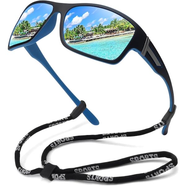 Polarisoidut urheiluaurinkolasit miehille ja naisille, rikkoutumaton kehys, pyöräilyyn, kalastukseen ja ajamiseen Black Frame blue