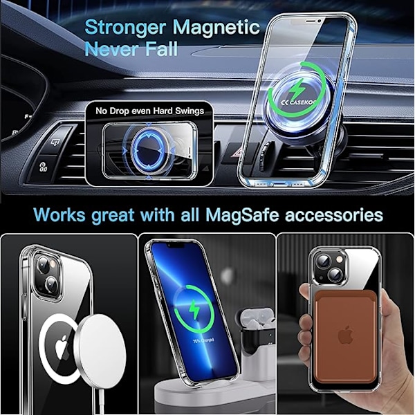 Magnetiskt Genomskinligt iPhone 13 Skal [Nr.1 Starka Magneter][Gulnar Aldrig][Militärklassat Fallskydd] Kompatibelt med MagSafe Skyddande