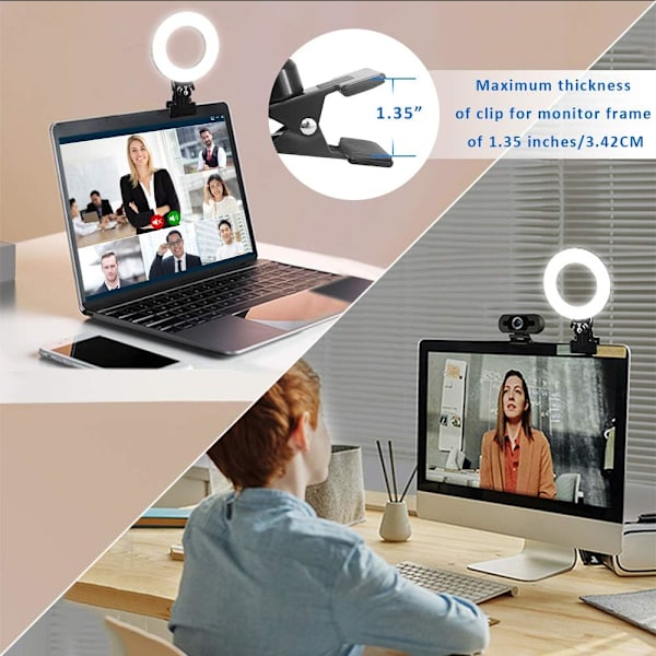 Videoneuvottelujen valaistuspaketti monitorin kiinnikkeeseen kiinnitettävällä rengasvalolla etätyöhön, etäopiskeluun, zoom-puheluihin, itse lähettämiseen ja suoratoistoon jne.