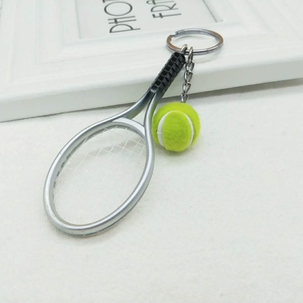 Farge Mini Tennis Racket med Ball Nøkkelring Nøkkelring Silver