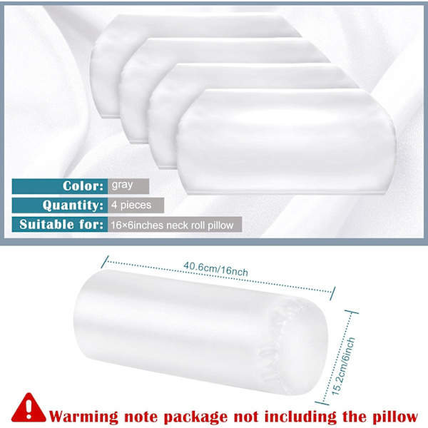 4-pack runda nackkuddefodral endast runda nackkuddefodral med dragkedja bolsterkuddefodral cervical nackrulle kuddfodral satin cylinderkudde White 16 x 6 inches