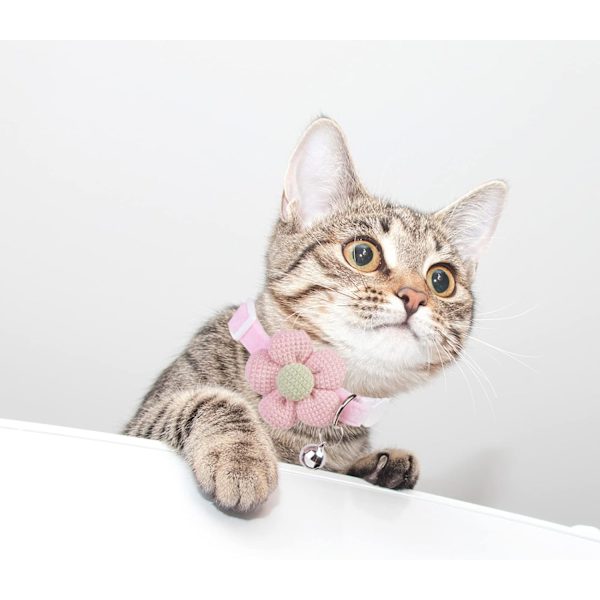 Avbrytbara kattkragar med klockor, WJSM kattungekrage för flicka pojke justerbara säkerhetskatter kragar för katter valp och små husdjur (rosa) Pink