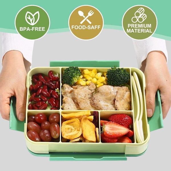 Matboks for voksne og trendy tenåringer - Matboks med 5 rom | Holdbar, mikrobølgeovn-/oppvaskmaskinsikker | BPA-fri | Perfekt f green