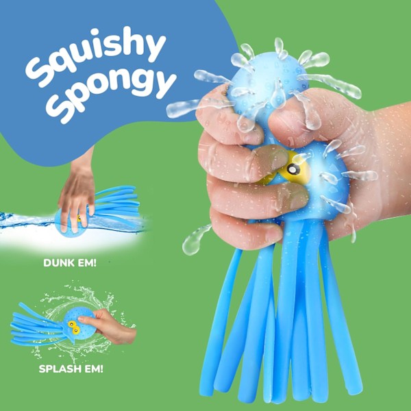 6-pack Squishy Bläckfisk Vattenbollar - Sensoriska Bad- & Poolleksaker för Barn, Stressreducerande Klämleksaker, Badkar & Simkul, Rosa Blå G