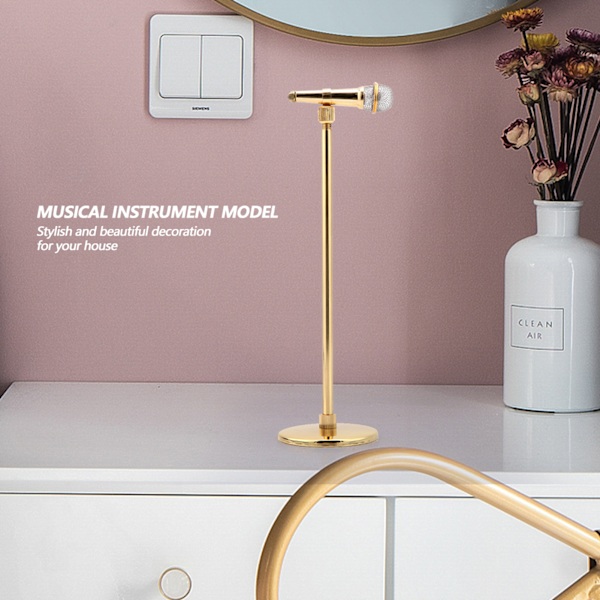 Kobber Gullbelagt Mikrofon Modell Mikrofon Håndverk Ornamenter Musikinstrument Modell 20-29cm