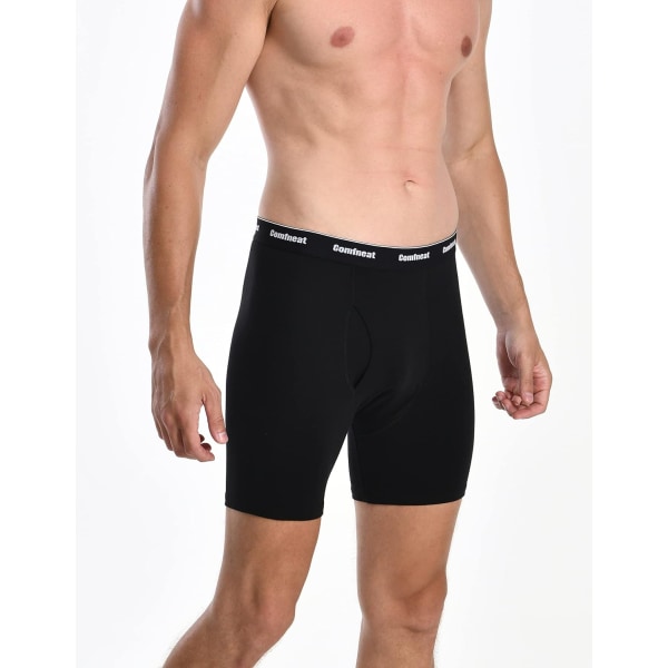 Mjukt andningsbart underkläder för män, 6-pack boxershorts, S-XXL, öppen gylf All Black M