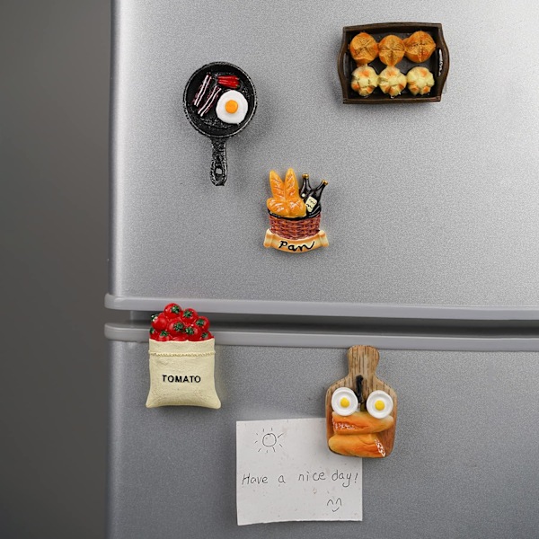 3D Keittiötarvikkeet Jääkaappimagneettisetti - 5 kpl Söpöjä Hartsimagneettikoristeita Jääkaappiin, Valkotaululle, Kaappiin ja Metallipinnoille - Täydellinen A-kitchenware (5pcs)