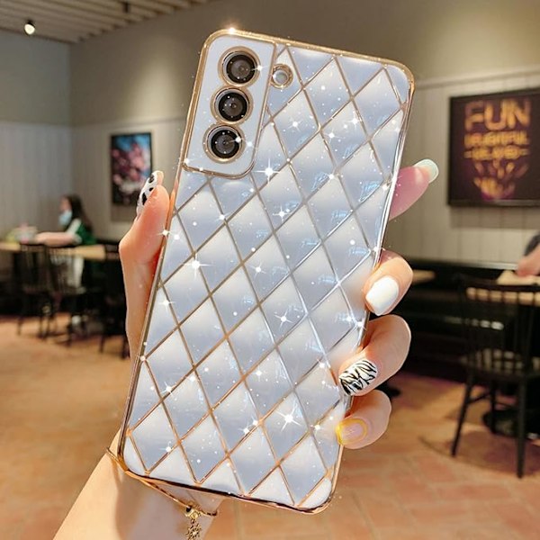 Samsung Galaxy S21 Plus 5G Skal Pläterad Glittrig Lyx Diamantgaller Fodral för Kvinnor Flickor Kameralinsskydd Stöttålig Mjuk