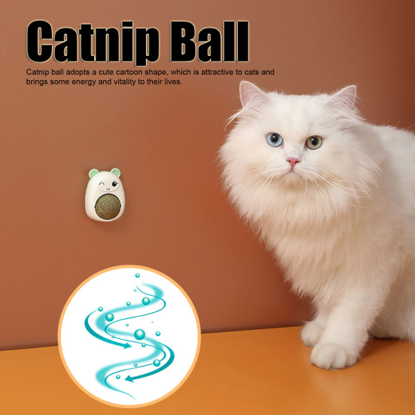 Kattemynte veggballer Søt tegneserie Trygg sunne tenner rengjøring 360° roterbare multifunksjonelle spiselige katteleker for innendørs Green