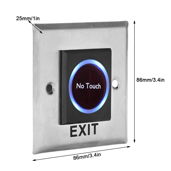 Infrarød sensorbryter Kontaktløs No Touch-dørutgangsknapp med bakgrunnsbelysning for tilgangskontroll