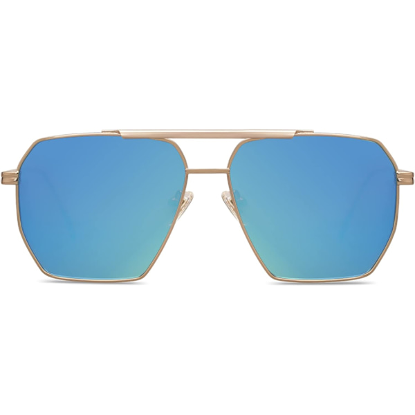 Retro Ylisuuret Neliömäiset Polarisoivat Aurinkolasit Naisille Ja Miehille Vintage Sävyt UV400 Klassiset Suuret Metalliset Aurinkolasit blue Gold