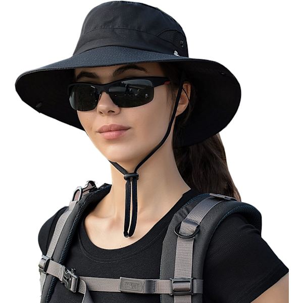 Solhatt Dam Herr 3u201d Bred Brätte UPF 50+ Fiske Strand Hink Hattar Pure Black