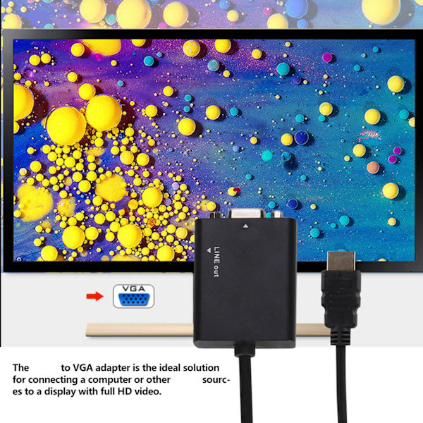 1080P bærbar HDMI til VGA adapter konverter kabel og USB strøm 3,5 mm lydkabel
