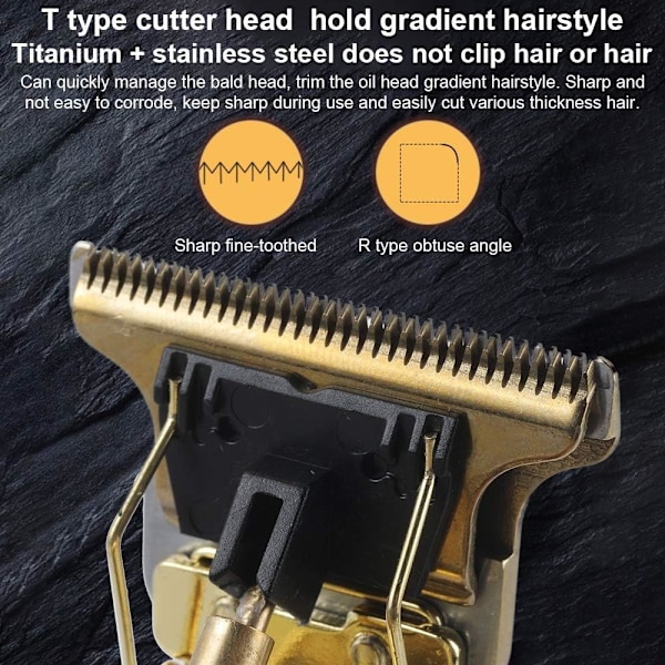Winnieindustries Professionell sladdlös uppladdningsbar hårklippare, 0 mm skallig hårklippare T-blad hårklippare för män Zero Gapped detalj skägg S Black