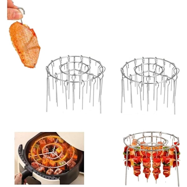 2-pack Air Fryer Kebabställ med 24 Spett - Vertikalt Ställ för Jämn Tillagning av Kött, Kyckling & Grönsaker, Passar De Flesta Grillar & Ugnar 2-pack