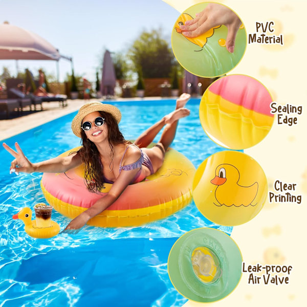 2-pack Uppblåsbar Anka Pool Float med Dryckeshållare - Rolig Badring för Barn & Vuxna, Sommar Vatten Lounge Flotte för Pool & Strand 2