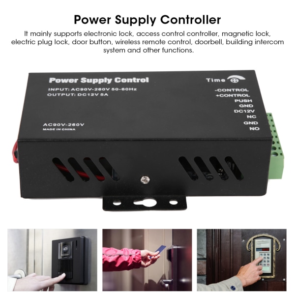 Strömkontroll Backup Batteriport för Dörråtkomst Kontor Säkerhetssystem AC90‑260V till DC12V 5A