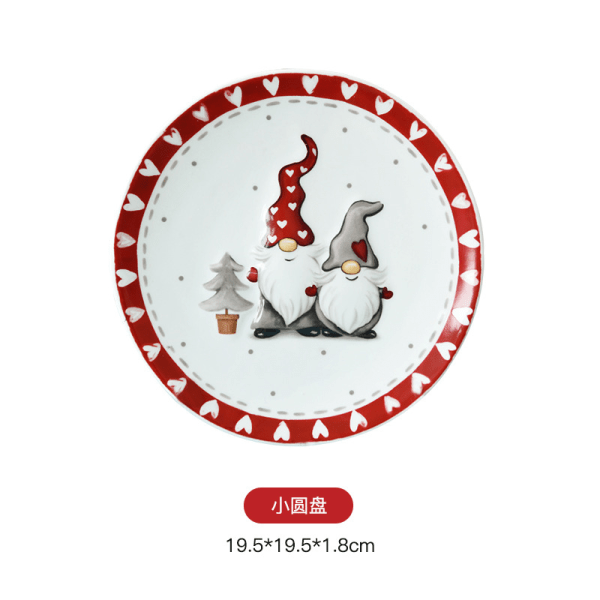 1st rund jultallrik, julgran Jultomten mönster Kreativ keramisk tallrik Afternoon Tea Tallrik Hushållsservis (liten)