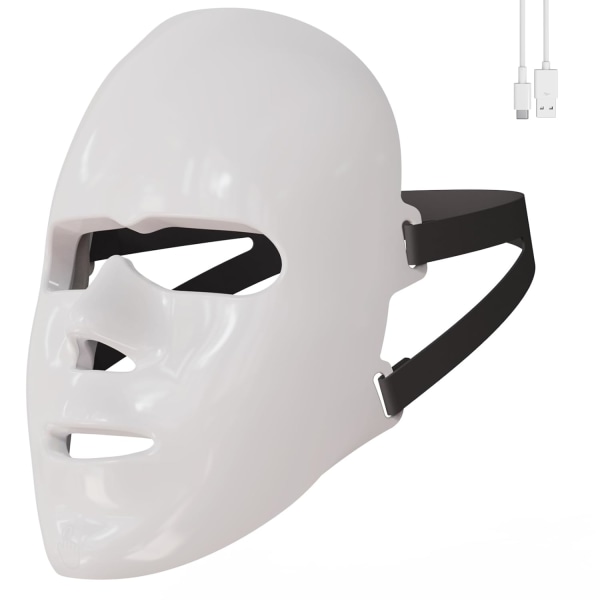 Bærbar 7-farger LED-ansiktsmaske lysterapi, LED-ansiktsmaske Ansiktsfoton-skjønnhetsanordning for ansiktsforyngelse, rynkereduksjon, anti-aldring White