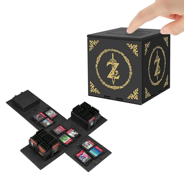 Kompatibel med Nintendo Switch, Extra Large Capacity Switch Game Case, Uppgraderad 41 Slots Switch Game Card Storage Box, Tryck för att fälla ut Fun Card Case Z Black