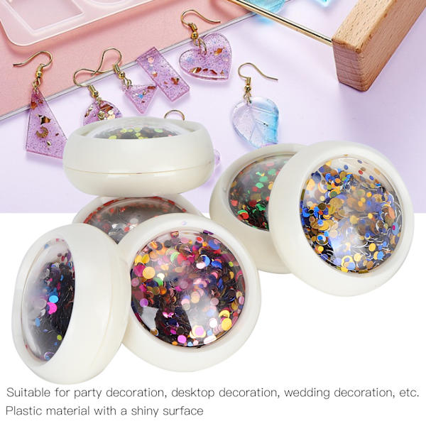 6 bokser runde paljetter plast fargerike glitter dekorative smuler DIY pynt forsyninger