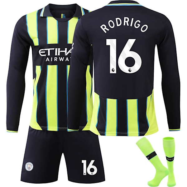 24/25 Jalkapallosetti lapsille, verryttelypuku pojille, Manchester City NO.16 Rodrigo jalkapallojoukkueen pelipaita pitkä verryttelypaita L
