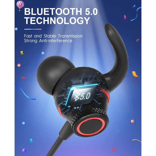 B1 Bluetooth-hörlurar, trådlösa Bluetooth-hörlurar med 38 timmars speltid, trådlösa Bluetooth-hörlurar för sport, svettsäkra och IPX5-vattentäta trådlösa Black