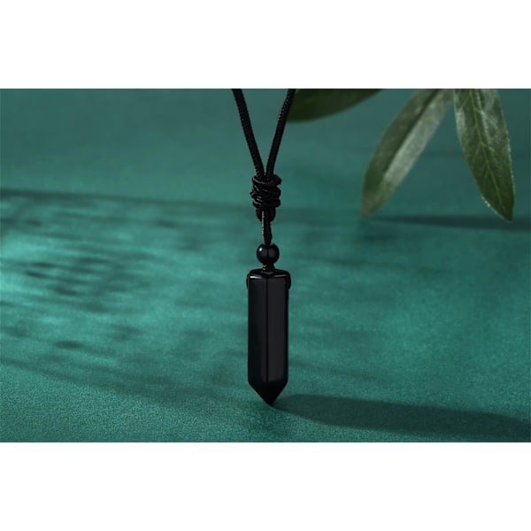 Krystal Halskæde til Mænd Kvinder Justerbar Reb Hexagonal Punkt Healing Krystal Naturlig Sten Vedhæng Halskæder Ædelsten Smykker Black Obsidian