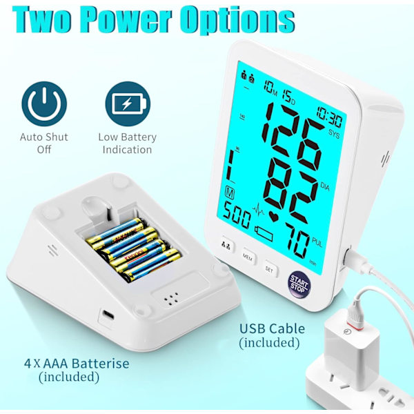 Blodtrycksmätare Överarm Stor LED-bakgrundsbelyst skärm 1000 set minne Automatisk digital BP-maskin Justerbar BP-manschett