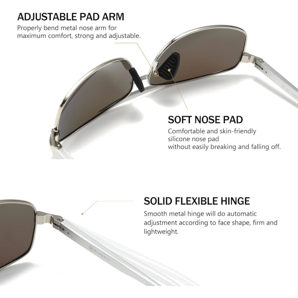 Ultralätt rektangulära polariserade solglasögon UV400-skydd Silver Frame Blue
