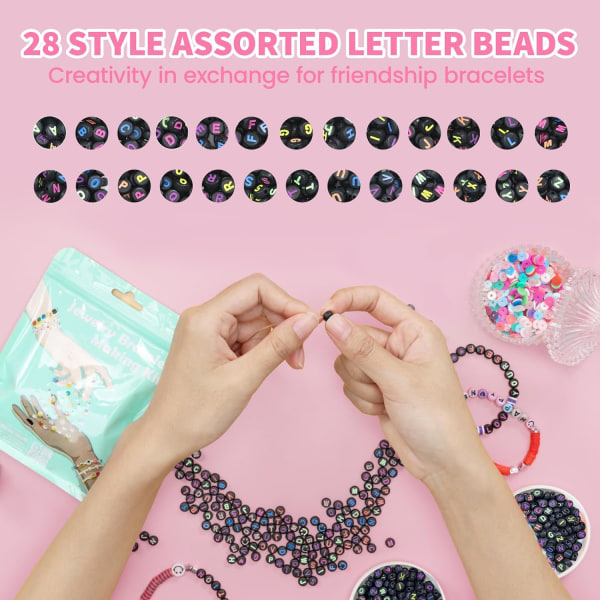 800 stycken bokstavspärlor, 28 stilar vänskapsarmband smyckestillverkning, blandade alfabetspärlor färgglada smiley-pärlor hjärtpärlor för tonåringar G type F