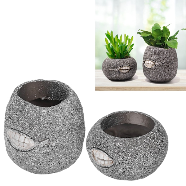 2 stk Blomsterpot Glidelås Tann Form Harpiks Dekorativ Praktisk Enkel Stil Ansikt Bonsai Potter for Balkong Skrivebord