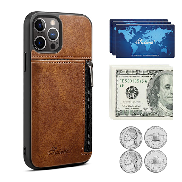 Plånboksfodral för iPhone 12/12 Pro, Slim PU Läder Baksida Skyddande Fodral Kortfack