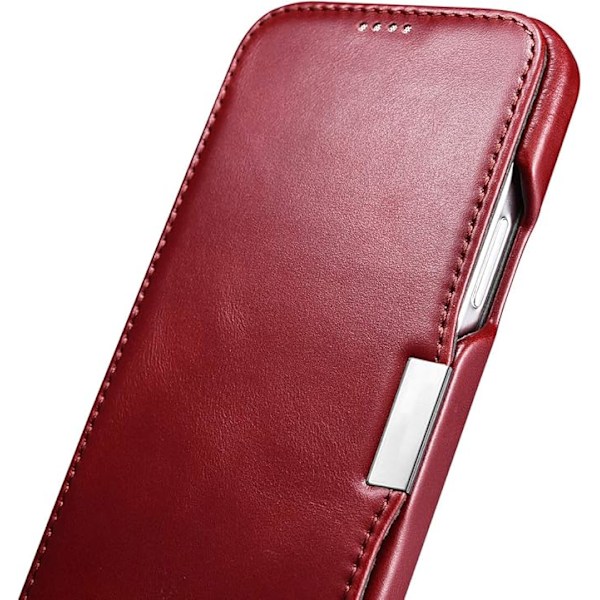 Läderfodral Kompatibelt med iPhone 12 Pro - Äkta Läder Flip Fodral i Vintage Stil med Magnetlåsning - röd