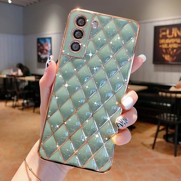 Samsung Galaxy S21 Plus 5G Skal Pläterad Glittrig Lyx Diamantgaller Fodral för Kvinnor Flickor Kameralinsskydd Stöttålig Mjuk