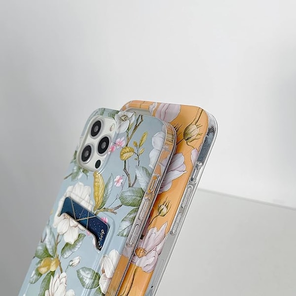 Designet til iPhone 13 Pro Cover med Kortholder, blomstret design cover til kvinder piger TPU Bumper Akryl Bagside Slankt