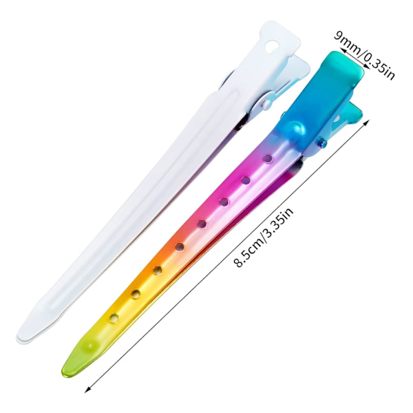 24-pack ankläppsklipp, 3,35 tum rostfria metallkrokodilklämmor med hål för hårstyling, hårfärgning Gradient Rainbow
