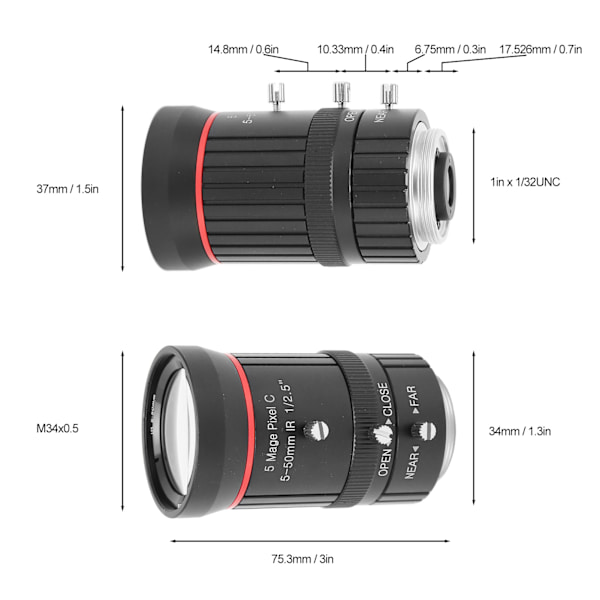 Kamera Zoomobjektiv 5-50mm 5MP Brændvidde C-Mount Manuel Blænde Høj Definition til Industrielt Kamera