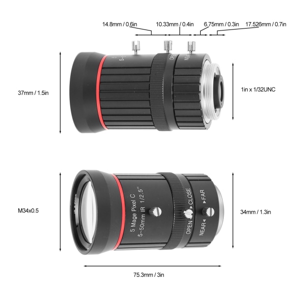 Kamerazoomobjektiv 5‑50 mm 5MP brændvidde C-montering Manuel blænde High Definition til industrielt kamera