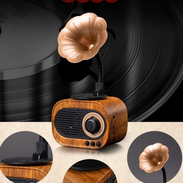 Bluetooth-högtalare Retro Grammofonspelare Form Uppladdningsbar Bärbar Trådlös Stereo Radio