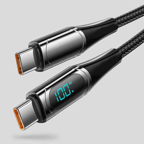 Snabbladdningsdatakabel PD LED Digital Display USB-datakabel för bärbar dator surfplatta telefon 6,6 fot Black