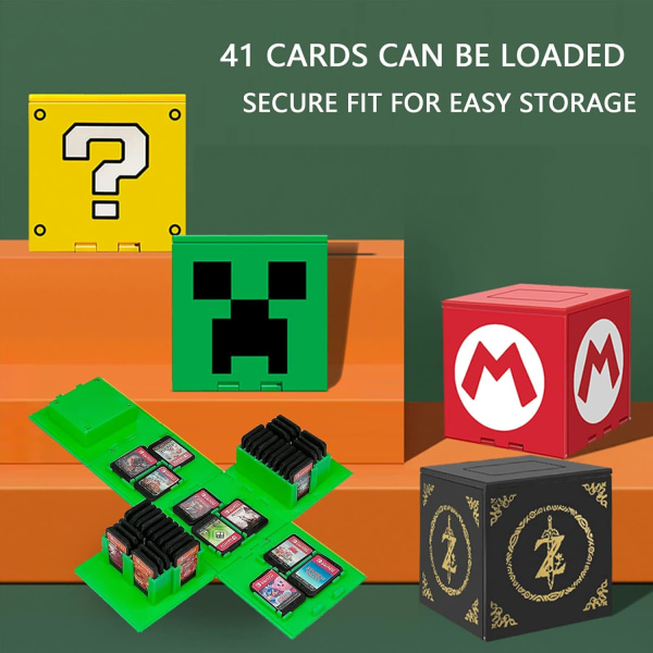 Kompatibel med Nintendo Switch, Extra Large Capacity Switch Game Case, Uppgraderad 41 Slots Switch Game Card Storage Box, Tryck för att fälla ut Fun Card Case M Green