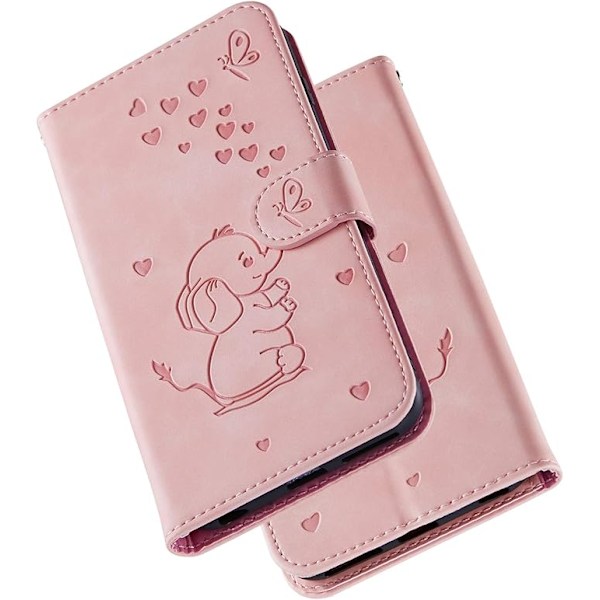 iPhone 11 Pro Telefon Cover, Dejlig Elefant Kærlighedshjerte Tegneserie Mønster med Kort Slot, Foldbart Stativ, Magnetisk Flip Cover, Kompatibel til