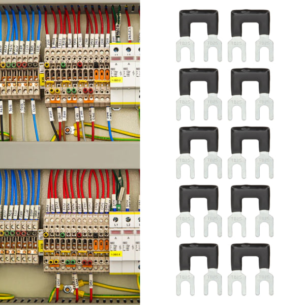 10 st Terminalremsa Svart 25A Röd Koppar PVC Gaffeltyp God Ledningsförmåga Terminalblock för Apparatindustrin Power TB 2502 (2 Positioner)