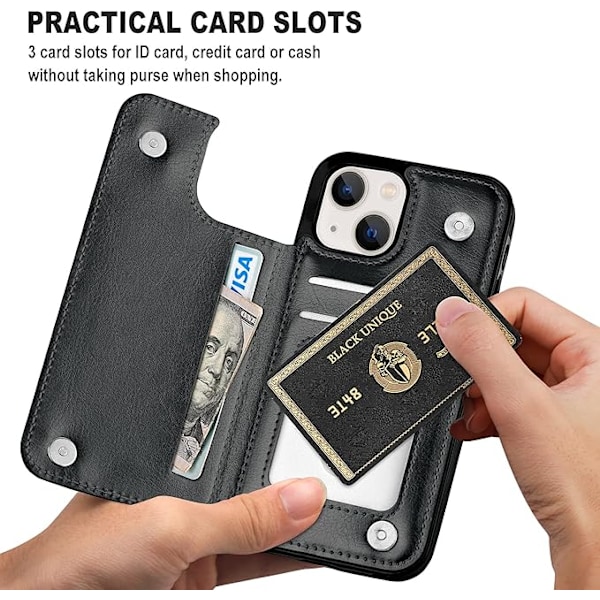 Designat för iPhone 13 Plånboksfodral, Mjukt PU Läder Kortfodral med Ställ Slim Flip Fodral för iPhone 13 6.1 Tum (Svart)