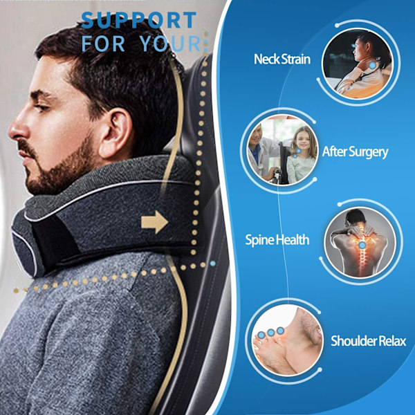 Reise nakkepute hake støtte pute justerbar 100% rent minneskum, ny ergonomisk design myk beste full nakke surround pute sove for hjem, Ai Black