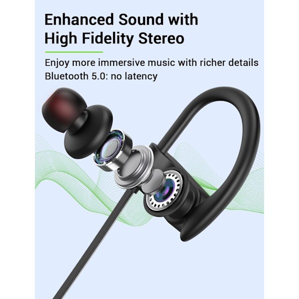 Bluetooth-hovedtelefoner, 5.3 trådløse sports-øretelefoner IPX7 vandtætte med mikrofon, stereo-svedsikre in-ear-hovedtelefoner, støjreducerende headset til fitnesscenterløb BlackRed