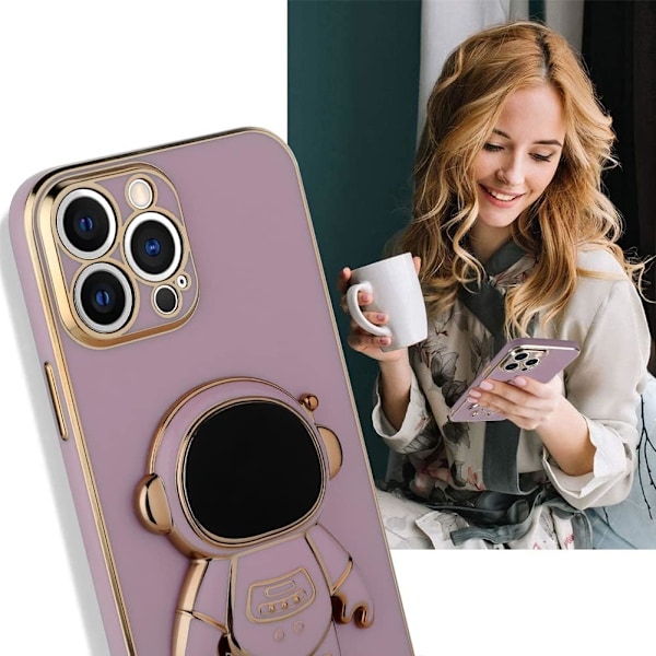 6D Elektroplettet Astronaut Skjult Stativ Etui til iPhone Kvinder Astronaut Foldbart Stativ iPhone Etui med Kamera Beskytter Blød TPU Stødsikker Bumper Purple iPhone 11 Pro